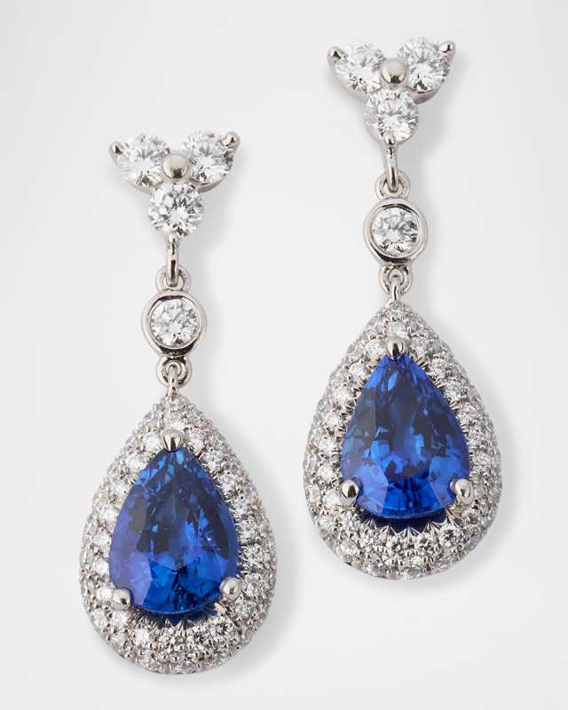 Platinum Pear-Cut Sapphire and Diamond Drop Earrings